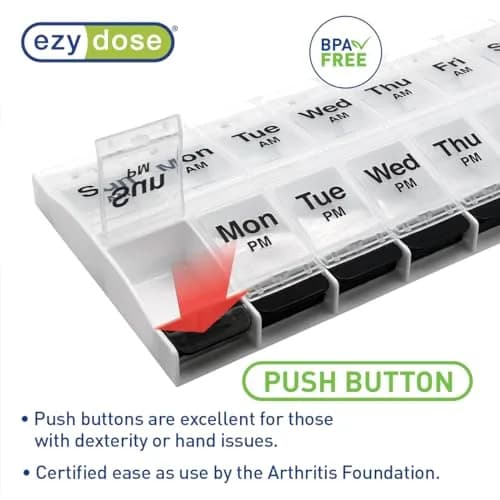 Ezy Dose Weekly AM/PM Pill Organizer X-Large Case, 14 Compartments | Arthritis Foundation Ease-of-Use Commendation thumbnail 4
