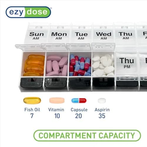 Ezy Dose Weekly AM/PM Pill Organizer X-Large Case, 14 Compartments | Arthritis Foundation Ease-of-Use Commendation thumbnail 2