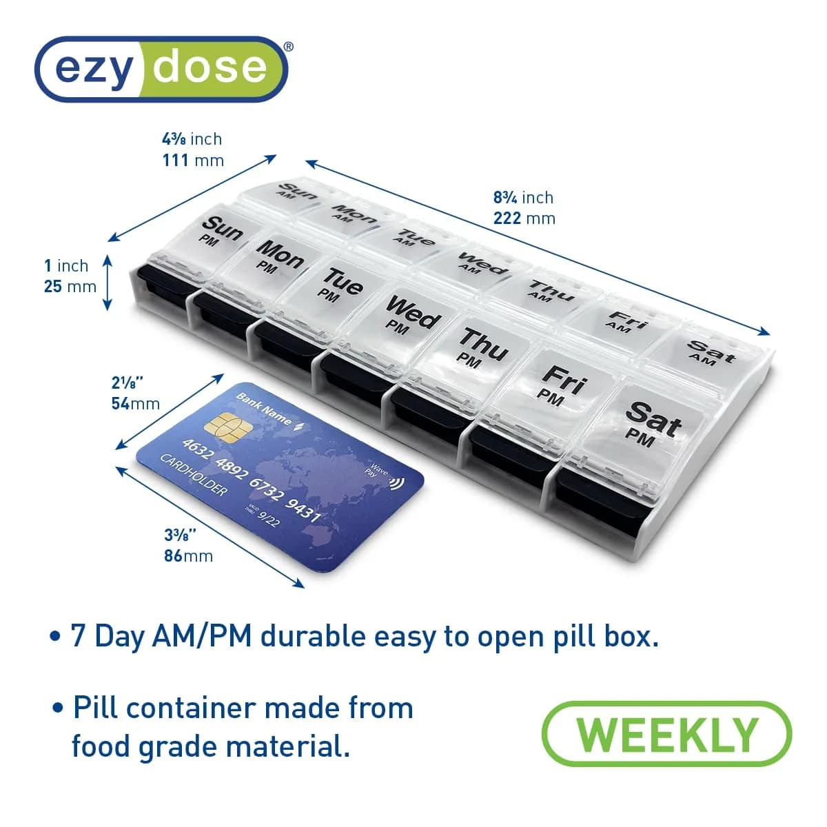 Ezy Dose Weekly AM/PM Pill Organizer X-Large Case, 14 Compartments | Arthritis Foundation Ease-of-Use Commendation - view 3