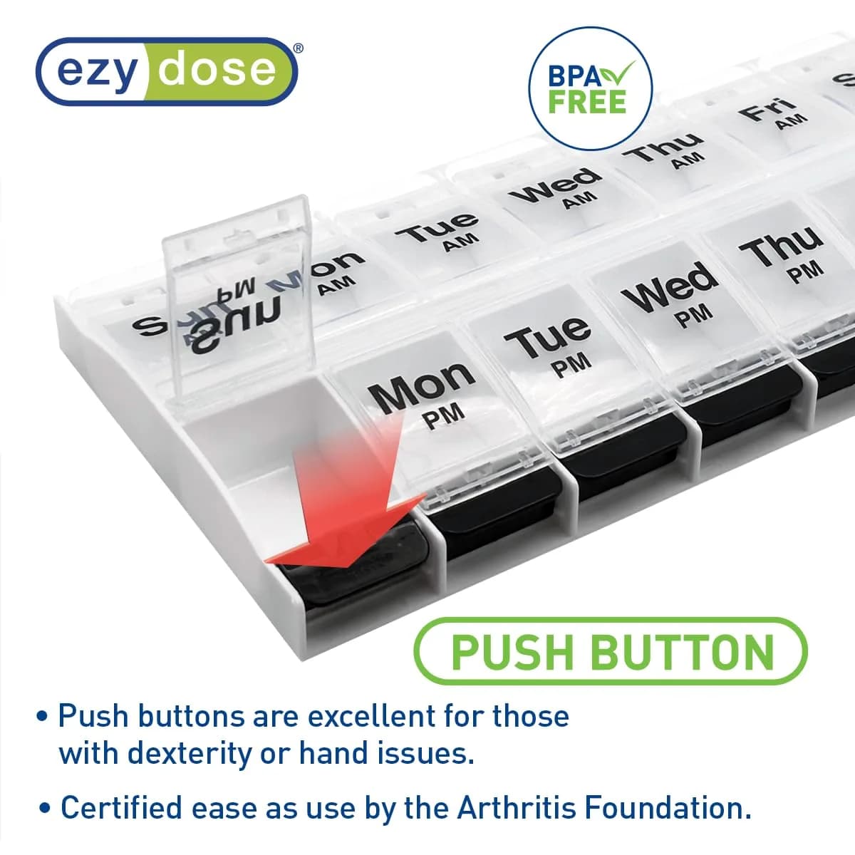 Ezy Dose Weekly AM/PM Pill Organizer X-Large Case, 14 Compartments | Arthritis Foundation Ease-of-Use Commendation - view 4
