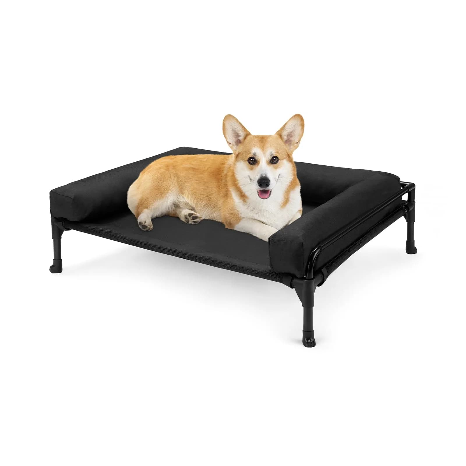 Veehoo Outdoor Elevated Dog Bed-Cooling Raised Dog Cot for Medium Sized Dog | Durable Steel Mesh & No-Slip Feet — Black