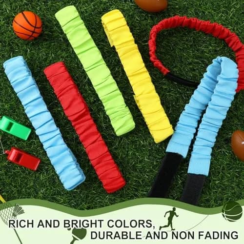 Augshy 8Pcs 3 Legged Race Bands Elastic Tie Rope 48cm-85cm | 4 Assorted Colors for Relay Race Game Carnival Field Day Backyard Party Supplies thumbnail 4