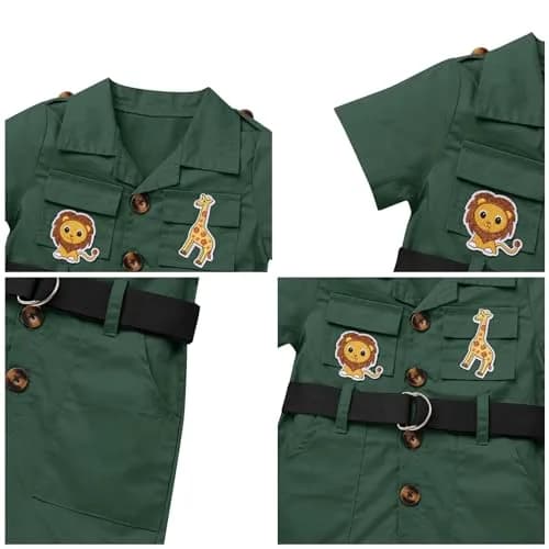 ODASDO Safari Outfit For Baby Girls Boys 1st Birthday Party Cake Smash Toddlers Zookeeper Suit Kids Jungle Forest Adventure Explorer Clothes Short Sleeve Jumpsuit Belt Bodysuit with Hat Green 12-18M thumbnail 5