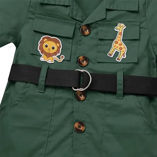 ODASDO Safari Outfit For Baby Girls Boys 1st Birthday Party Cake Smash Toddlers Zookeeper Suit Kids Jungle Forest Adventure Explorer Clothes Short Sleeve Jumpsuit Belt Bodysuit with Hat Green 12-18M thumbnail 7