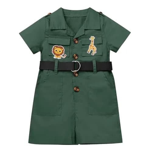 ODASDO Safari Outfit For Baby Girls Boys 1st Birthday Party Cake Smash Toddlers Zookeeper Suit Kids Jungle Forest Adventure Explorer Clothes Short Sleeve Jumpsuit Belt Bodysuit with Hat Green 12-18M thumbnail 2