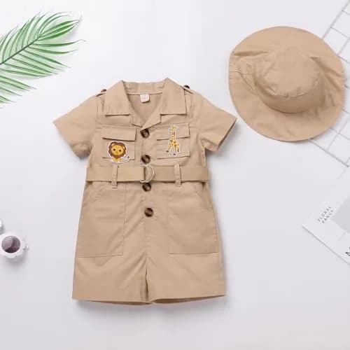 ODASDO Safari Outfit for Baby Girls & Boys 1st Birthday Cake Smash Jumpsuit with Hat & Belt, Khaki 6-12 Months (52cm Chest) thumbnail 6