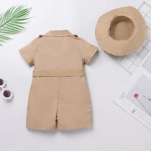 ODASDO Safari Outfit for Baby Girls & Boys 1st Birthday Cake Smash Jumpsuit with Hat & Belt, Khaki 6-12 Months (52cm Chest) thumbnail 7