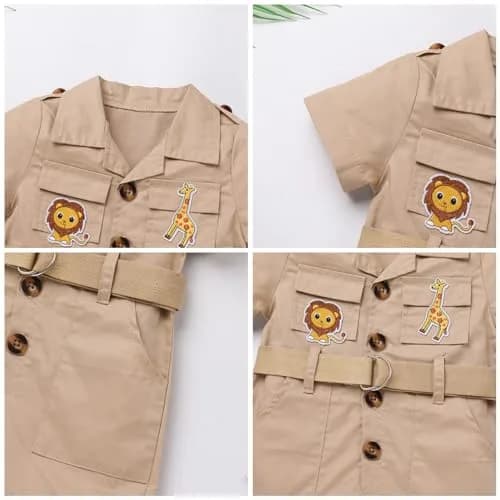 ODASDO Safari Outfit for Baby Girls & Boys 1st Birthday Cake Smash Jumpsuit with Hat & Belt, Khaki 6-12 Months (52cm Chest) thumbnail 4