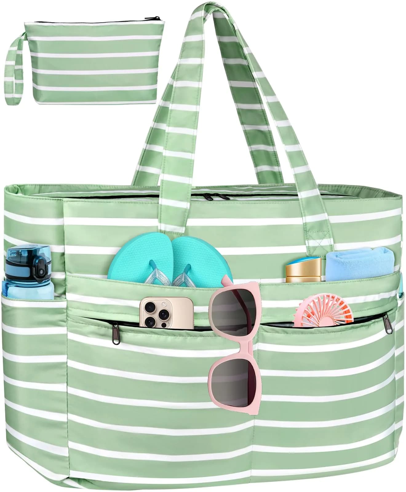 HUANLANG Extra Large Waterproof Beach Bag with Zipper Wet Pocket | 50L Capacity, Sandproof & Durable for Women Men