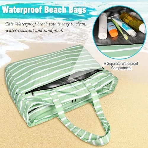 HUANLANG Extra Large Waterproof Beach Bag with Zipper Wet Pocket | 50L Capacity, Sandproof & Durable for Women Men thumbnail 5