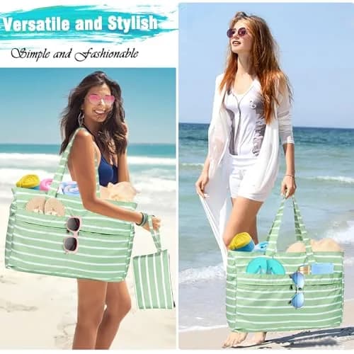 HUANLANG Extra Large Waterproof Beach Bag with Zipper Wet Pocket | 50L Capacity, Sandproof & Durable for Women Men thumbnail 8