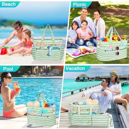 HUANLANG Extra Large Waterproof Beach Bag with Zipper Wet Pocket | 50L Capacity, Sandproof & Durable for Women Men thumbnail 2