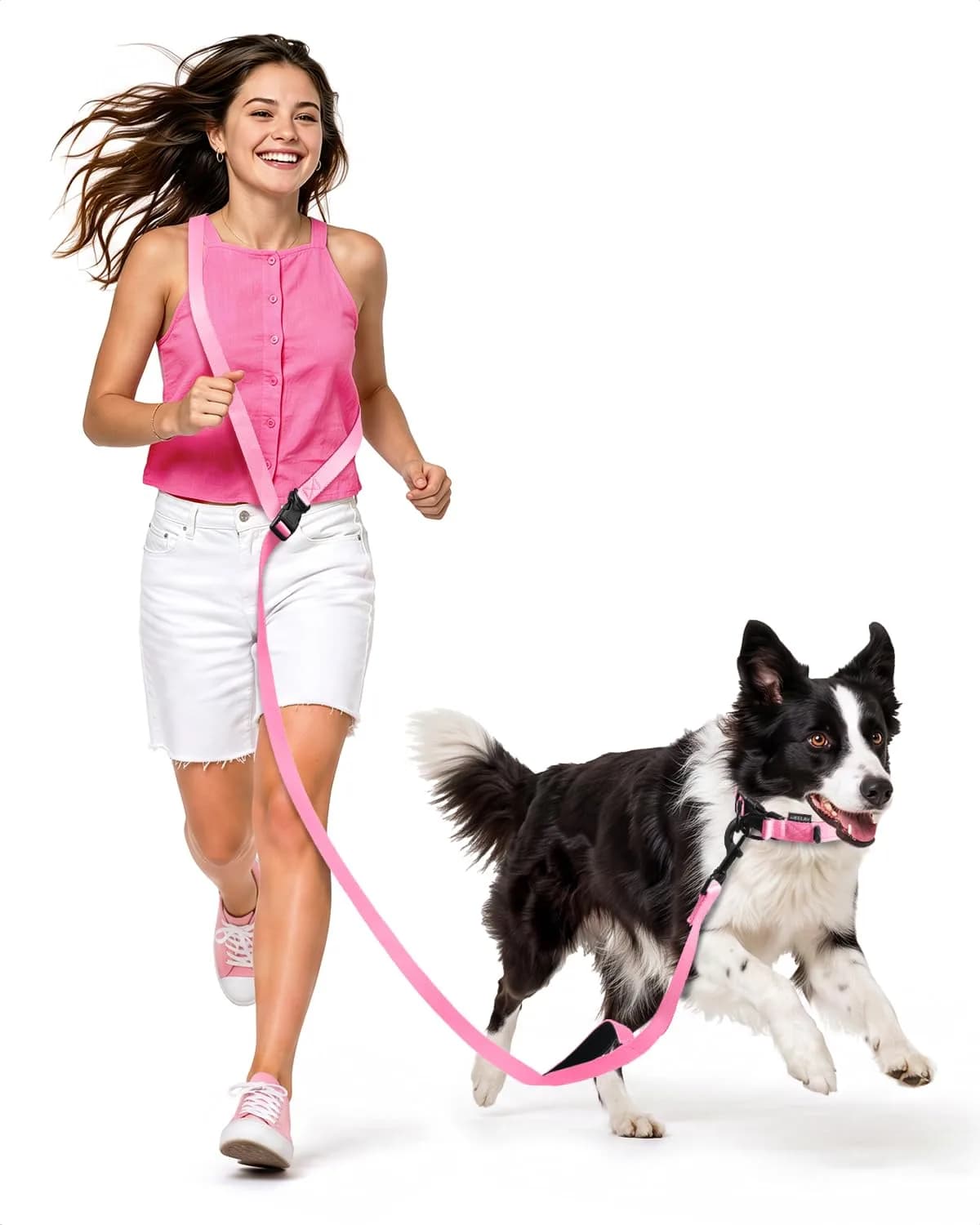 Heelay Hands Free Dog Leash 1.8-2.5m (5.9-8.2ft) Light Pink | Adjustable Crossbody Rope for Medium Large Dogs - main product image