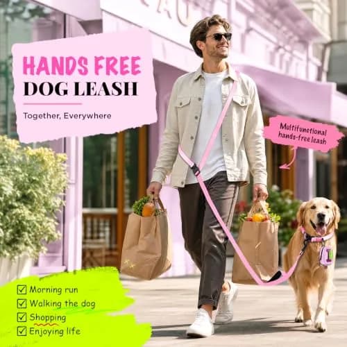 Heelay Hands Free Dog Leash 1.8-2.5m (5.9-8.2ft) Light Pink | Adjustable Crossbody Rope for Medium Large Dogs thumbnail 7