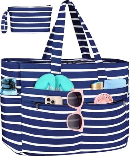 HUANLANG Extra Large Waterproof Beach Bag with Zipper Wet Pocket | 50L Capacity for Women & Men thumbnail 1