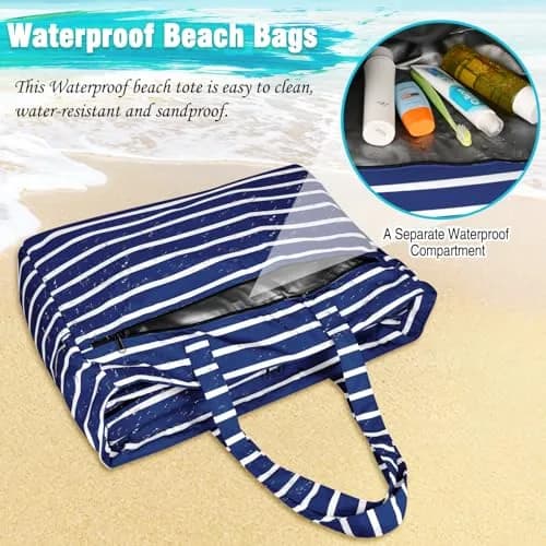 HUANLANG Extra Large Waterproof Beach Bag with Zipper Wet Pocket | 50L Capacity for Women & Men thumbnail 4