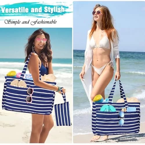 HUANLANG Extra Large Waterproof Beach Bag with Zipper Wet Pocket | 50L Capacity for Women & Men thumbnail 7