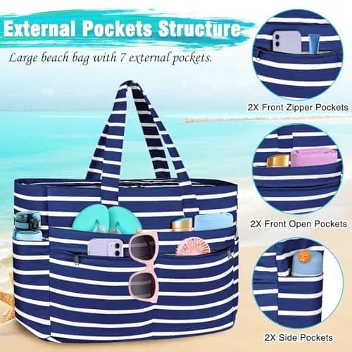 HUANLANG Extra Large Waterproof Beach Bag with Zipper Wet Pocket | 50L Capacity for Women & Men thumbnail 9