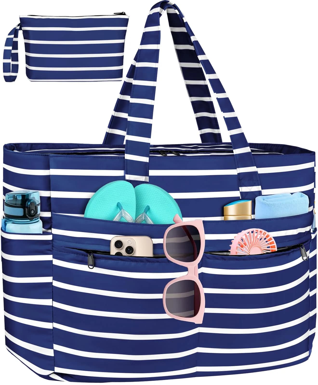 HUANLANG Extra Large Waterproof Beach Bag with Zipper Wet Pocket | 50L Capacity for Women & Men - main product image