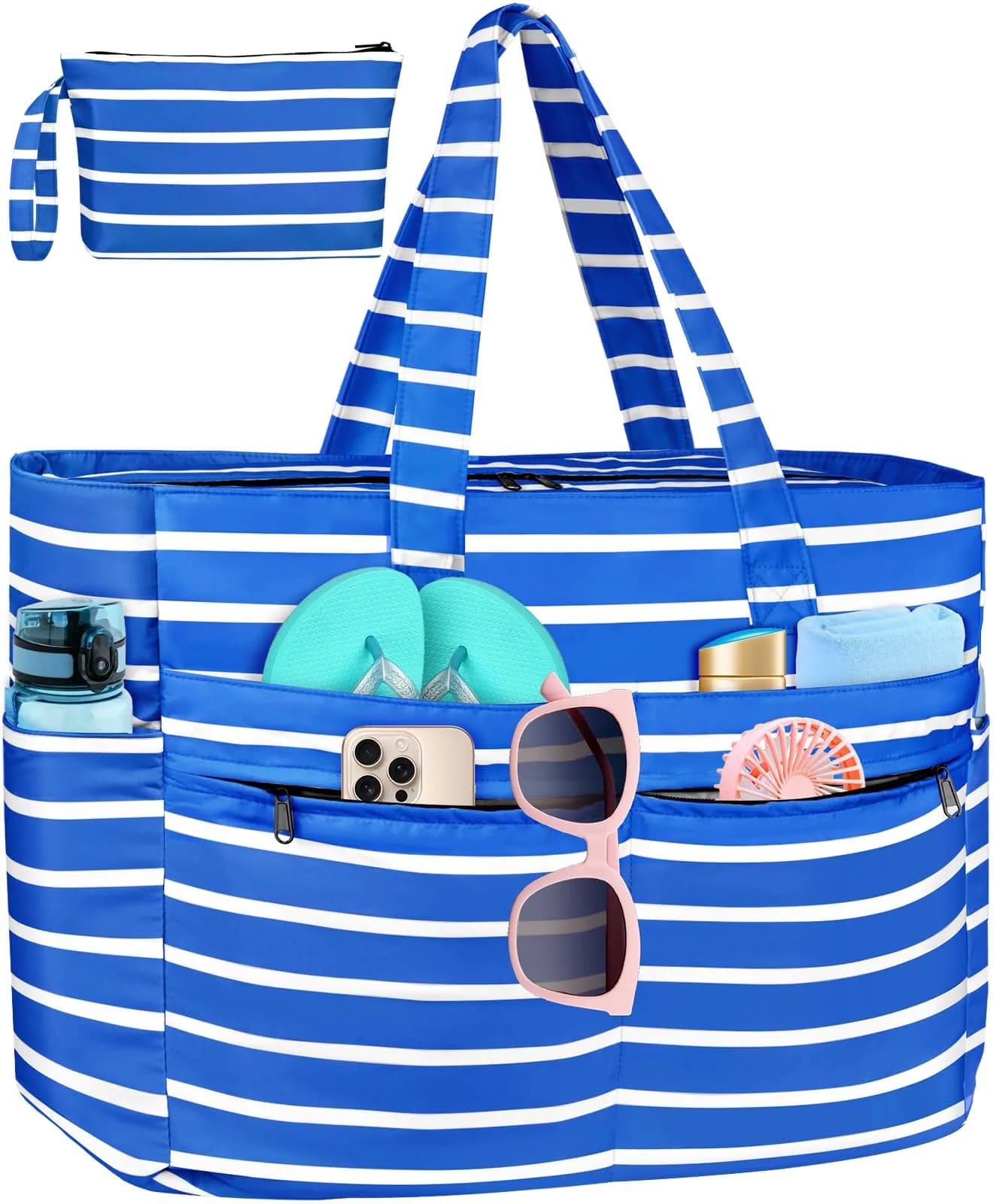 HUANLANG Extra Large Waterproof Beach Bag with Zipper Wet Pocket | 50L Capacity for Women & Men
