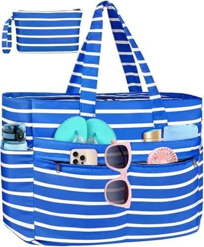 HUANLANG Extra Large Waterproof Beach Bag with Zipper Wet Pocket | 50L Capacity for Women & Men thumbnail 1