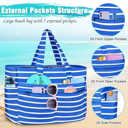 HUANLANG Extra Large Waterproof Beach Bag with Zipper Wet Pocket | 50L Capacity for Women & Men thumbnail 4