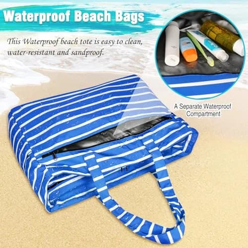 HUANLANG Extra Large Waterproof Beach Bag with Zipper Wet Pocket | 50L Capacity for Women & Men thumbnail 6