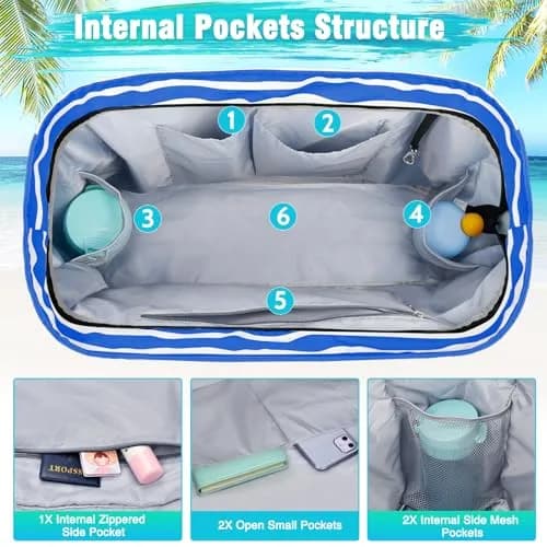 HUANLANG Extra Large Waterproof Beach Bag with Zipper Wet Pocket | 50L Capacity for Women & Men thumbnail 7