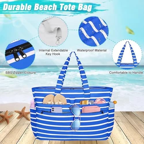 HUANLANG Extra Large Waterproof Beach Bag with Zipper Wet Pocket | 50L Capacity for Women & Men thumbnail 3