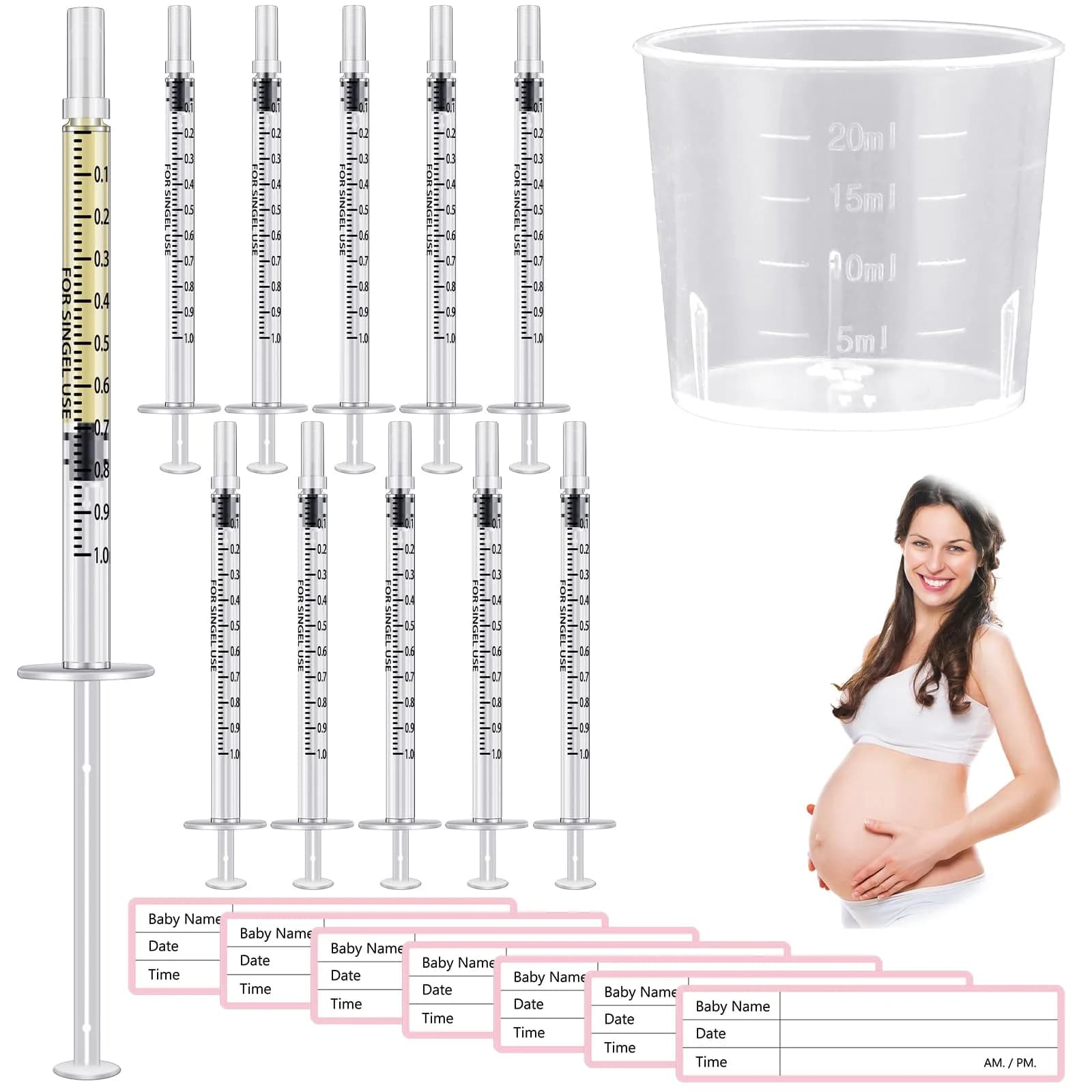 TrelaCo Colostrum Collector Syringe Kit with Measuring Cup & Stickers (50 Sets, 1 ml) - main product image