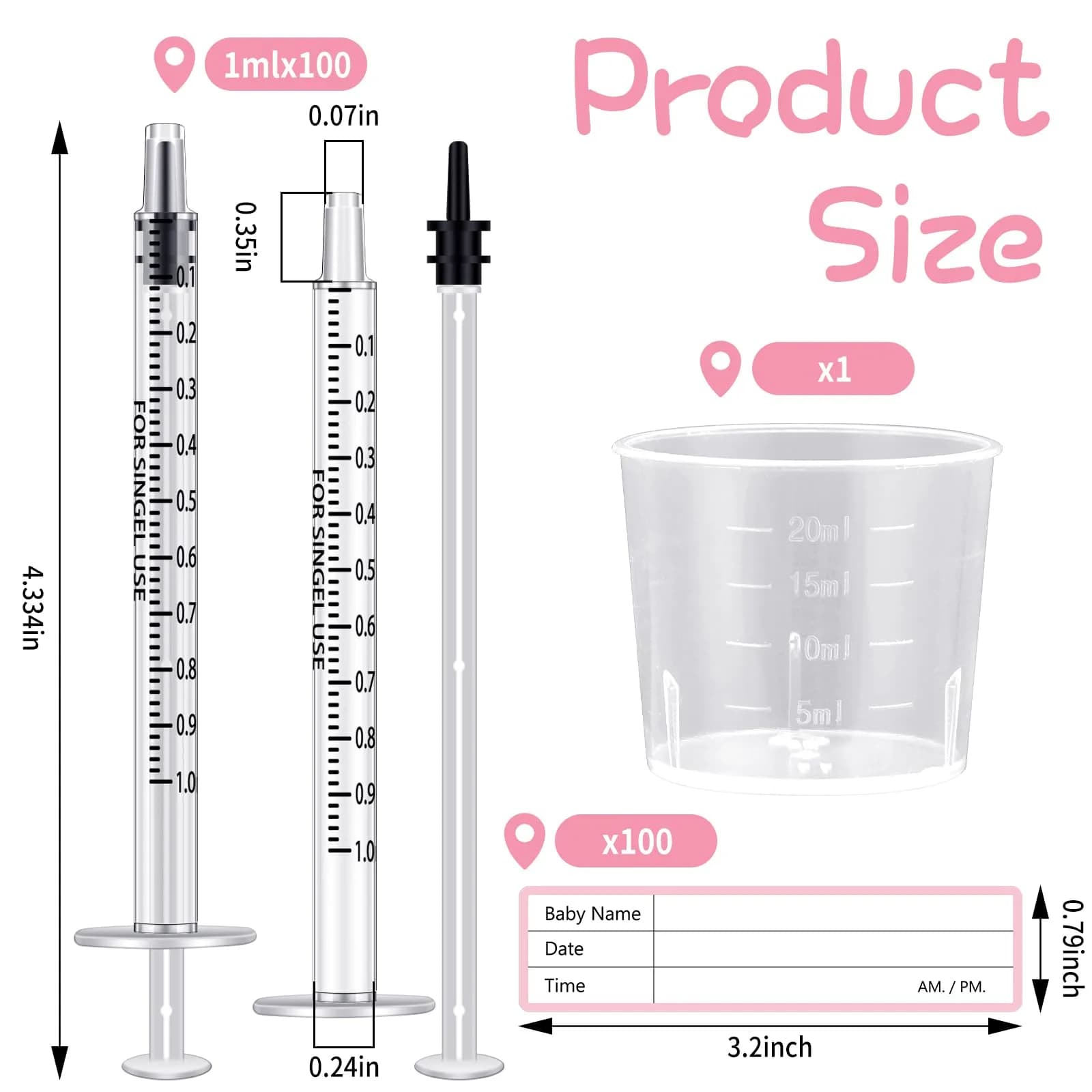 TrelaCo Colostrum Collector Syringe Kit with Measuring Cup & Stickers (50 Sets, 1 ml) - view 2
