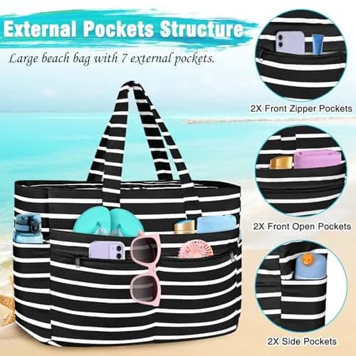 HUANLANG Extra Large Waterproof Beach Bag with Wet Pocket | 50L Capacity, Sandproof & Durable for Family Beach & Travel thumbnail 4