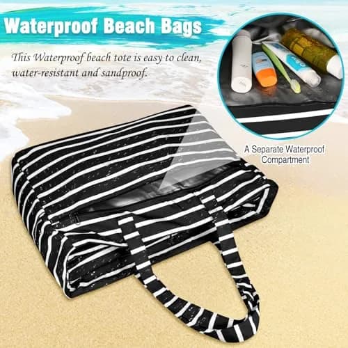 HUANLANG Extra Large Waterproof Beach Bag with Wet Pocket | 50L Capacity, Sandproof & Durable for Family Beach & Travel thumbnail 5