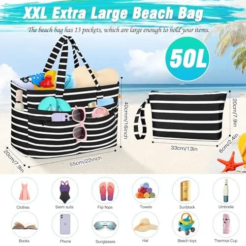 HUANLANG Extra Large Waterproof Beach Bag with Wet Pocket | 50L Capacity, Sandproof & Durable for Family Beach & Travel thumbnail 6