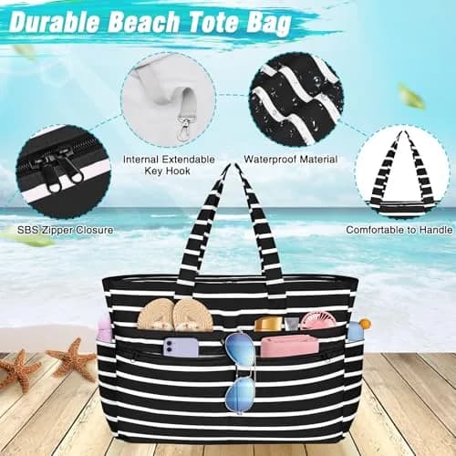 HUANLANG Extra Large Waterproof Beach Bag with Wet Pocket | 50L Capacity, Sandproof & Durable for Family Beach & Travel thumbnail 3