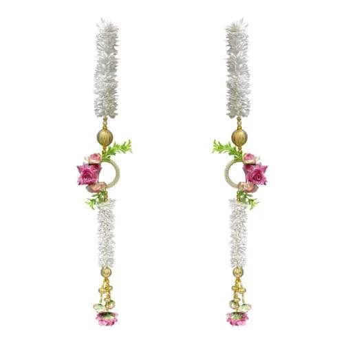 Divyakosh White Gajra Flowers with Pink Rose Side Hanging Garland 71cm (28 Inch) | Pack of 2 Strings for Temple & Door Decor thumbnail 4