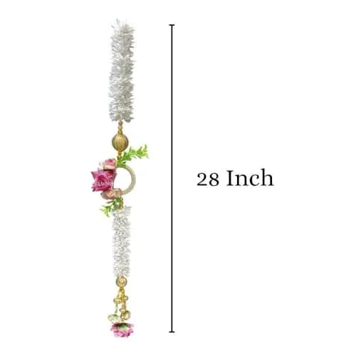 Divyakosh White Gajra Flowers with Pink Rose Side Hanging Garland 71cm (28 Inch) | Pack of 2 Strings for Temple & Door Decor thumbnail 5