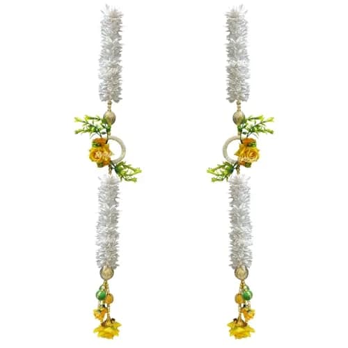 Divyakosh White Gajra & Yellow Rose Flower Strings Side Hanging 71 cm (28 Inch) Pack of 2 | Artificial Garland for Temple & Door Decor thumbnail 4