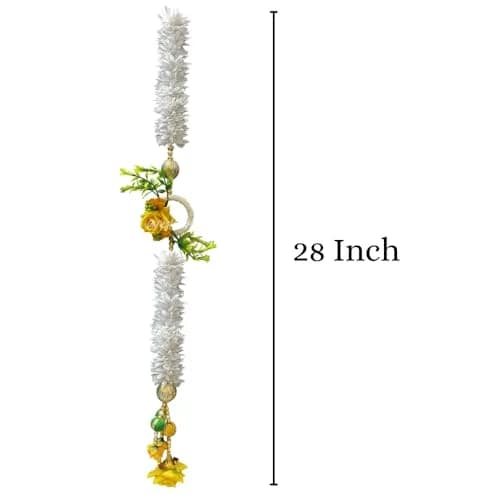 Divyakosh White Gajra & Yellow Rose Flower Strings Side Hanging 71 cm (28 Inch) Pack of 2 | Artificial Garland for Temple & Door Decor thumbnail 5