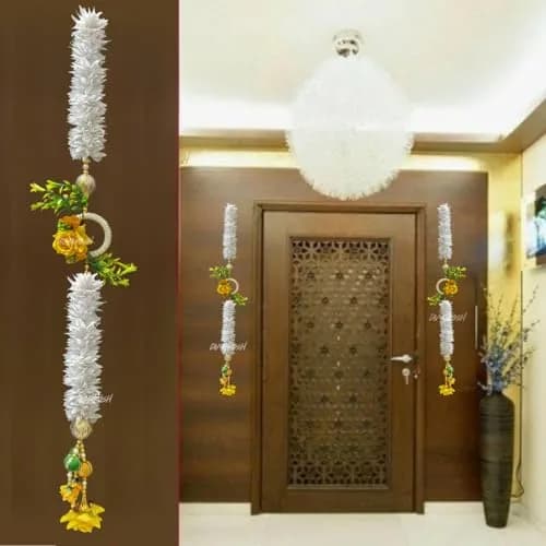 Divyakosh White Gajra & Yellow Rose Flower Strings Side Hanging 71 cm (28 Inch) Pack of 2 | Artificial Garland for Temple & Door Decor thumbnail 2
