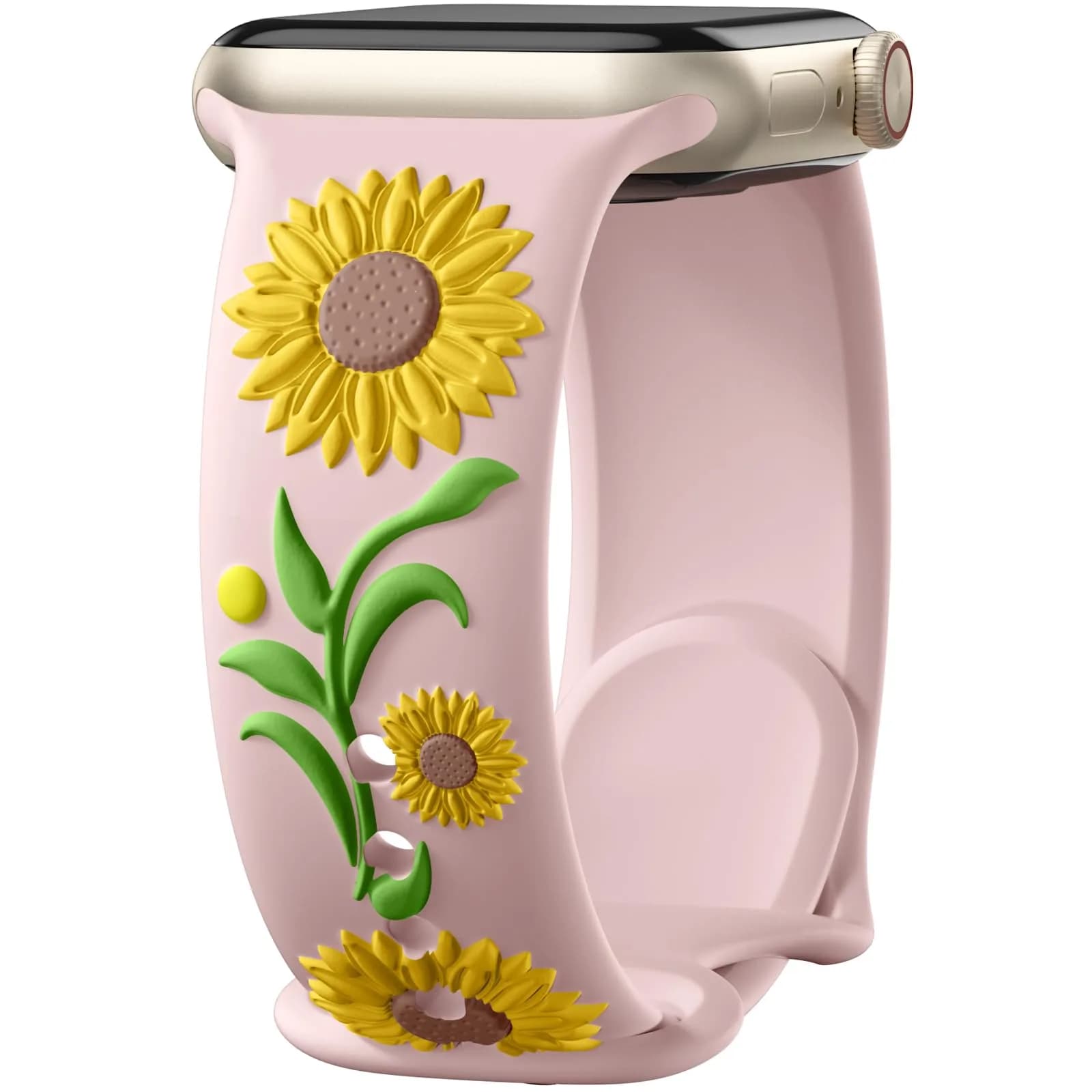 Wepro Floral Apple Watch Band for Women 42mm-49mm | Sunflower Embossed Silicone, Breathable & Dressy (70-120 chars) — Pink/Yellow Sunflower / 38mm/40mm/41mm/42mm(series 11/10)