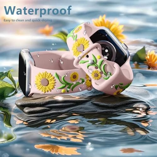 Wepro Floral Silicone Band for Apple Watch 38mm 40mm 41mm 42mm 44mm 45mm 46mm 49mm Women | Embossed Sunflower Design thumbnail 7