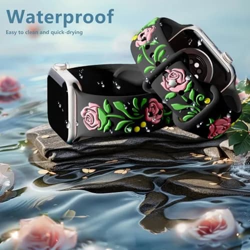 Wepro Floral Silicone Band for Apple Watch 38mm 40mm 41mm 42mm 44mm 45mm 46mm 49mm | Embossed Rose Pattern thumbnail 8