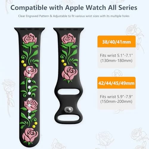 Wepro Floral Silicone Band for Apple Watch 38mm 40mm 41mm 42mm 44mm 45mm 46mm 49mm | Embossed Rose Pattern thumbnail 9