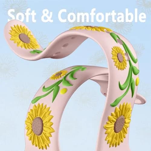 Wepro Floral Apple Watch Band for Women 42mm-49mm | Sunflower Embossed Silicone, Breathable & Dressy (70-120 chars) thumbnail 4