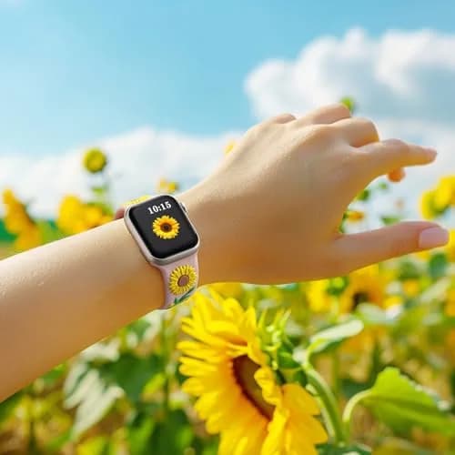 Wepro Floral Apple Watch Band for Women 42mm-49mm | Sunflower Embossed Silicone, Breathable & Dressy (70-120 chars) thumbnail 6