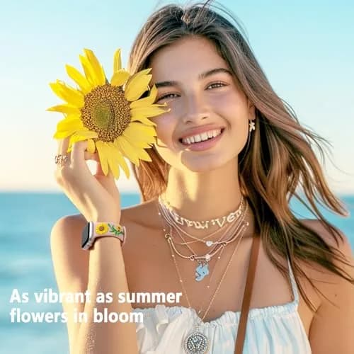 Wepro Floral Apple Watch Band for Women 42mm-49mm | Sunflower Embossed Silicone, Breathable & Dressy (70-120 chars) thumbnail 2