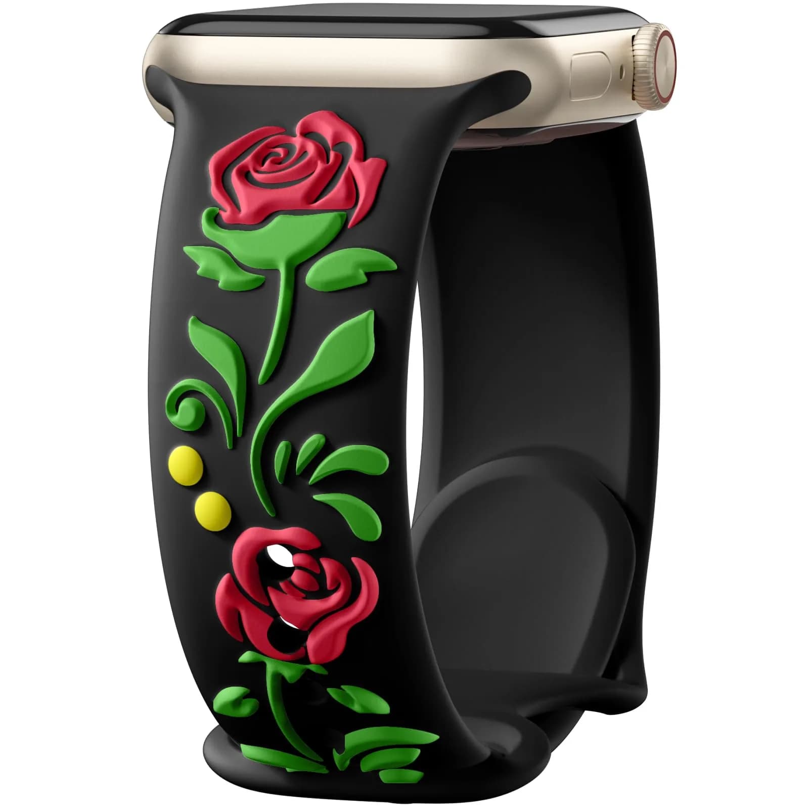 Wepro Floral Embossed Silicone Band for Apple Watch 38mm 40mm 41mm 42mm 44mm 45mm 46mm 49mm | Compatible with All Series — Black/Red Rose