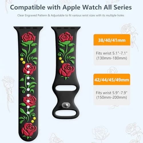 Wepro Floral Embossed Silicone Band for Apple Watch 38mm 40mm 41mm 42mm 44mm 45mm 46mm 49mm | Compatible with All Series thumbnail 9