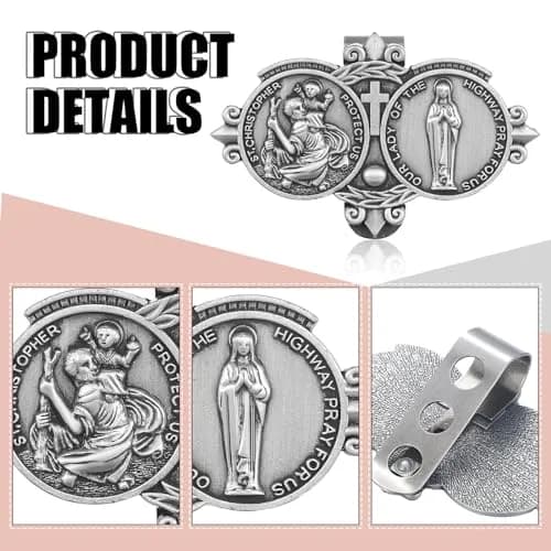 Frienda Pink 4 Pcs Car Rosary Saint Benedict Auto Rosary with St Christopher Visor Clip | Religious Safety Accessory thumbnail 5